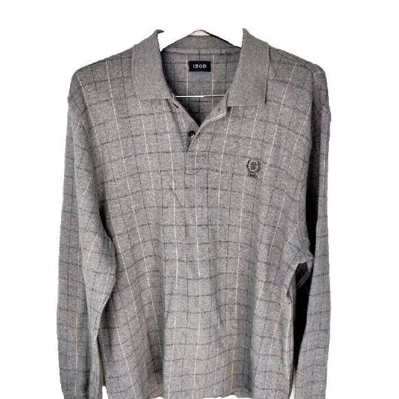 IZOD Logo Golf Men L Grid Pattern Pullover Soft Touch Activewear Casual Classic - Picture 1 of 3